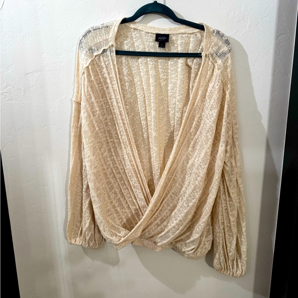 Ivory long sleeve open sweater size large.